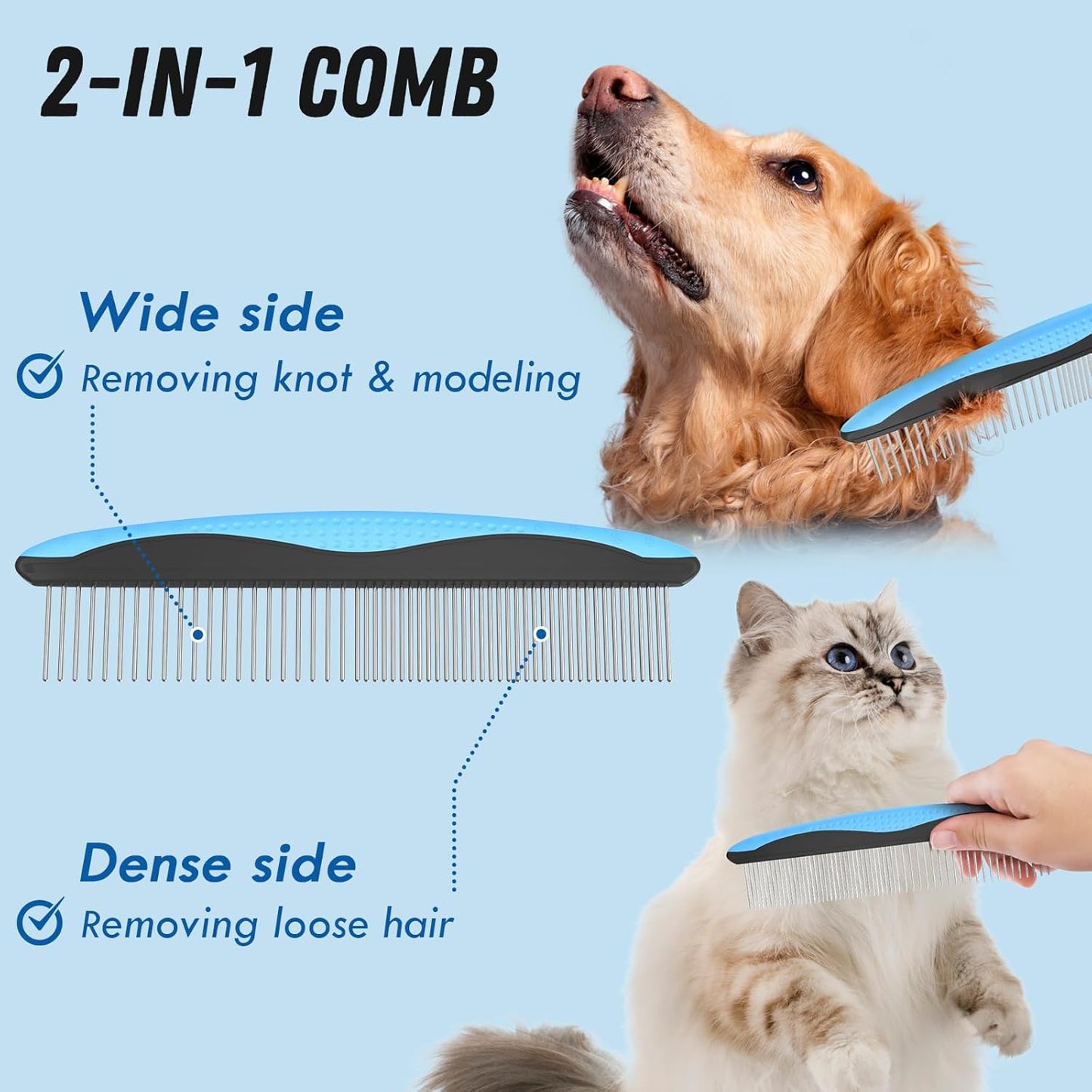 Pet Grooming Combo – Blue Deshedding Brush & Metal Comb
