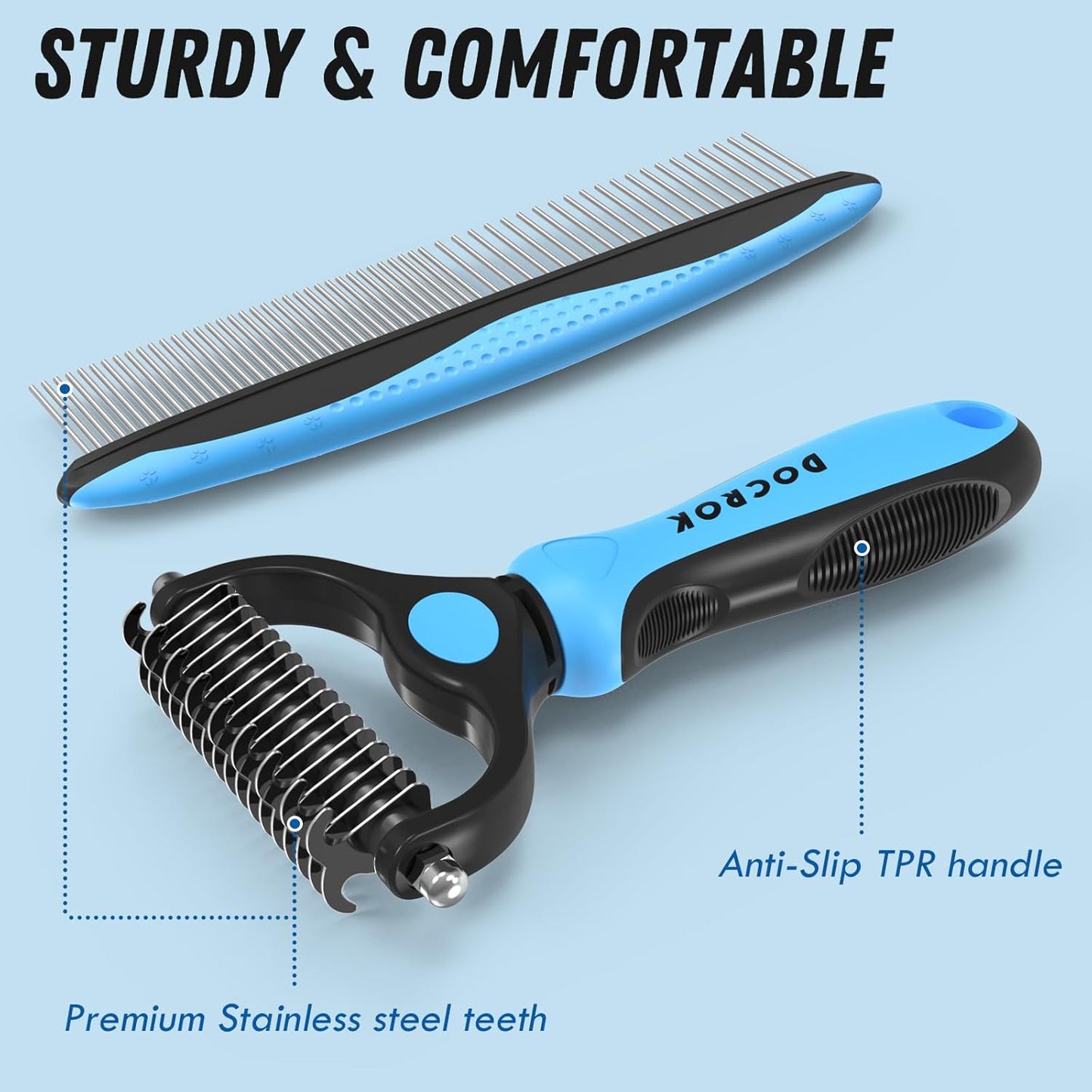 Pet Grooming Combo – Blue Deshedding Brush & Metal Comb