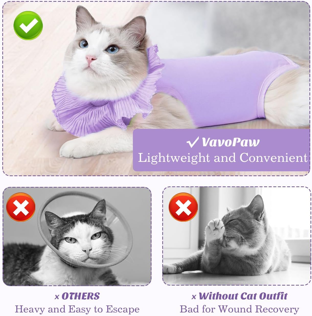 Cat Recovery Suit – Breathable Post-Surgery Shirt, E-Collar Alternative, Medium