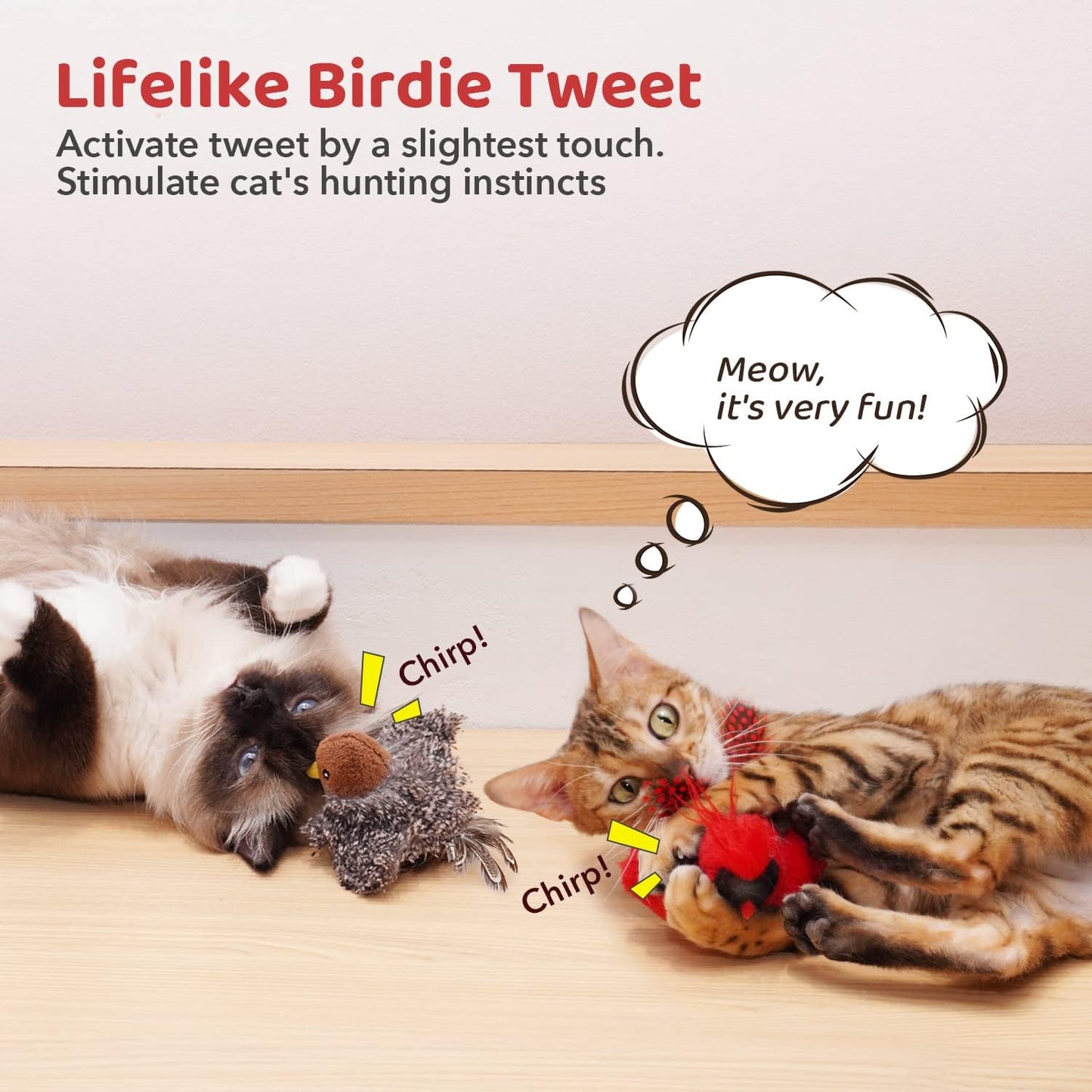 Potaroma Chirping Bird Cat Toys with Catnip, Interactive Kicker, 2 Pcs