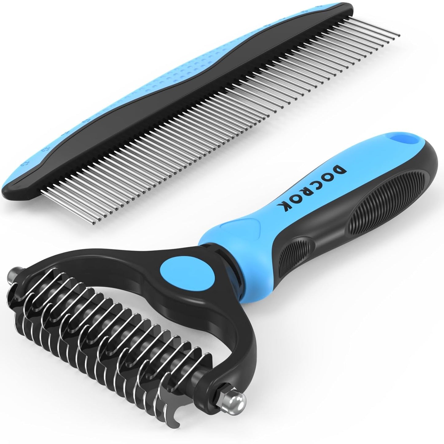 Pet Grooming Combo – Blue Deshedding Brush & Metal Comb