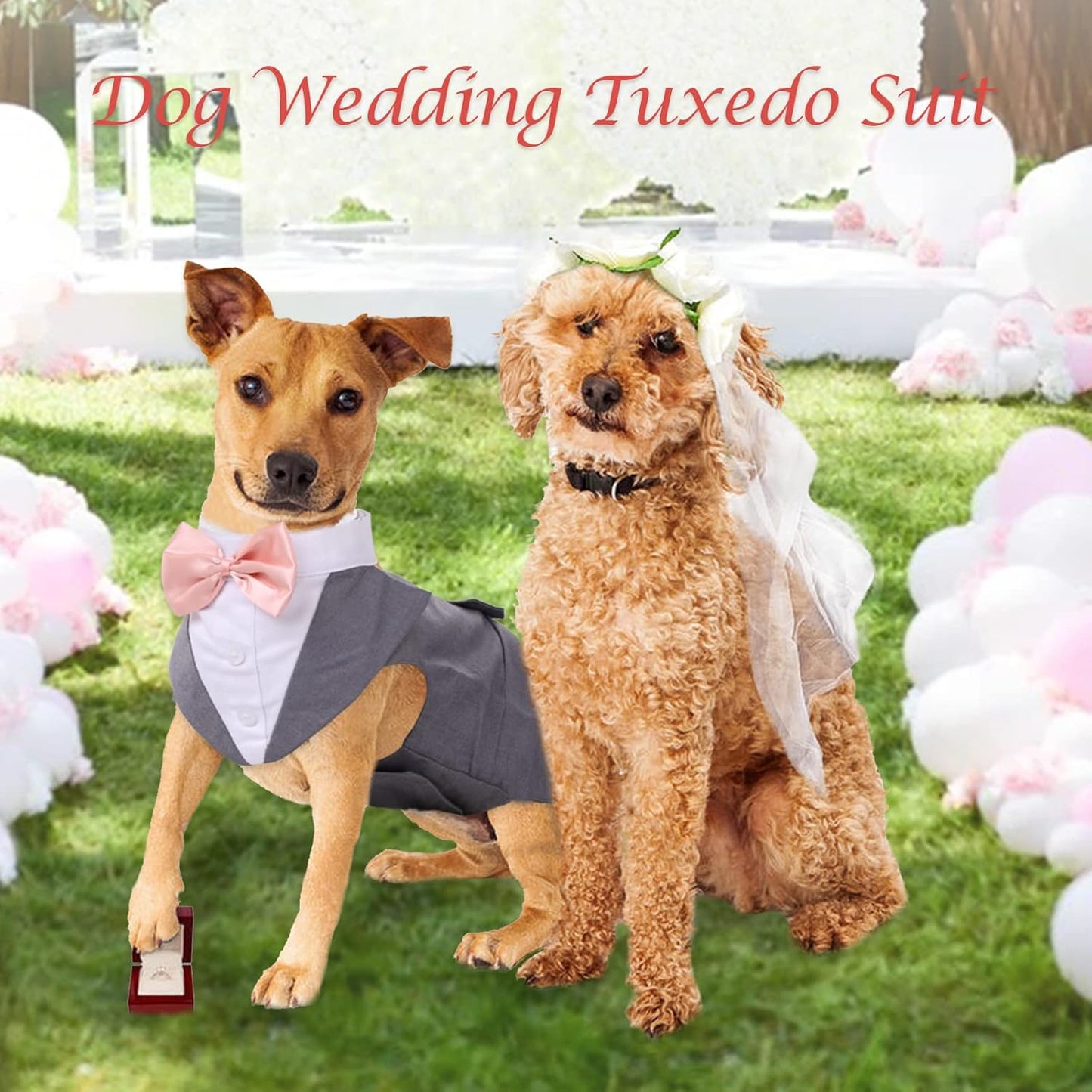 Dog Tuxedo & Bandana Set – Formal Wedding Outfit with Bow Tie for Dogs & Cats