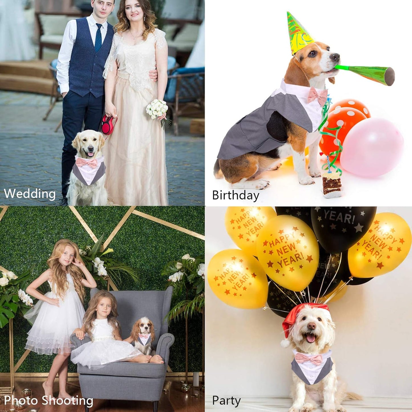 Dog Tuxedo & Bandana Set – Formal Wedding Outfit with Bow Tie for Dogs & Cats