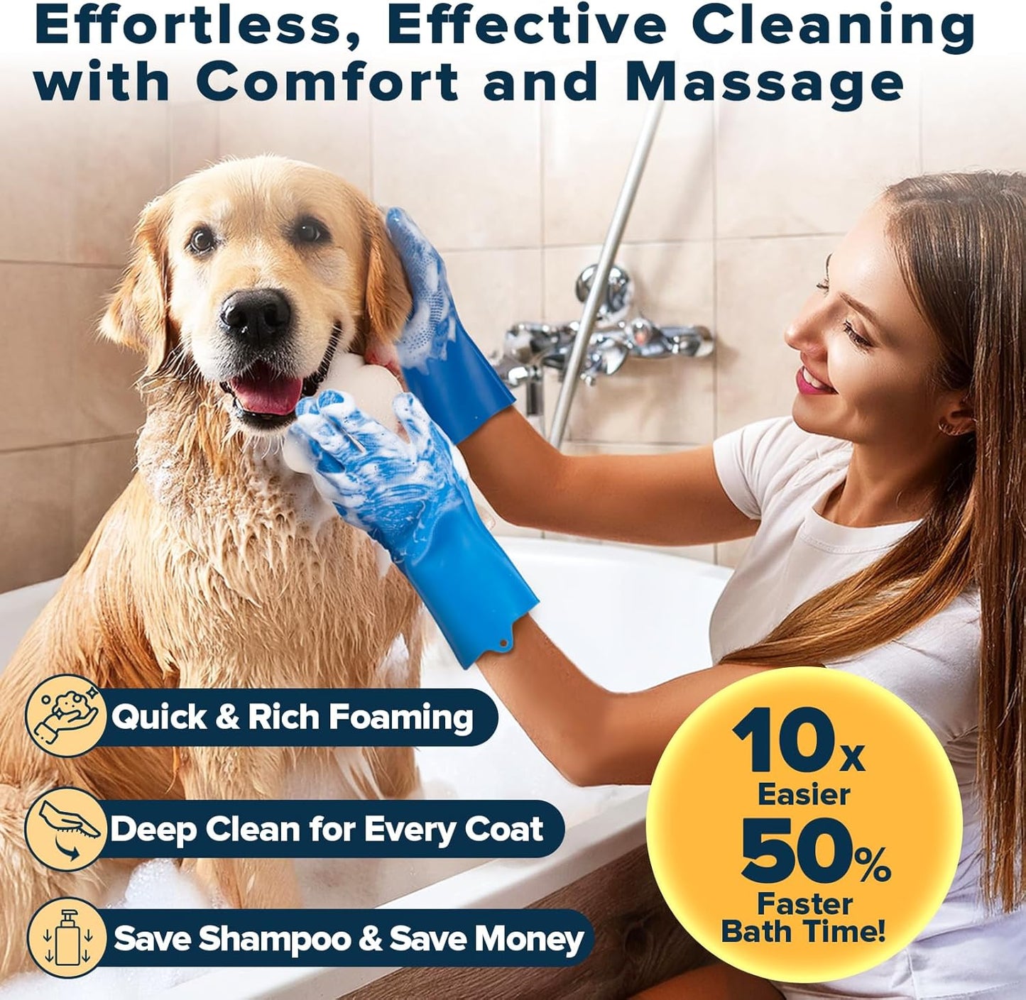 6PCS Pet Grooming Kit – Bath Brush, Shampoo Gloves & Grooming Tools (Navy Blue)