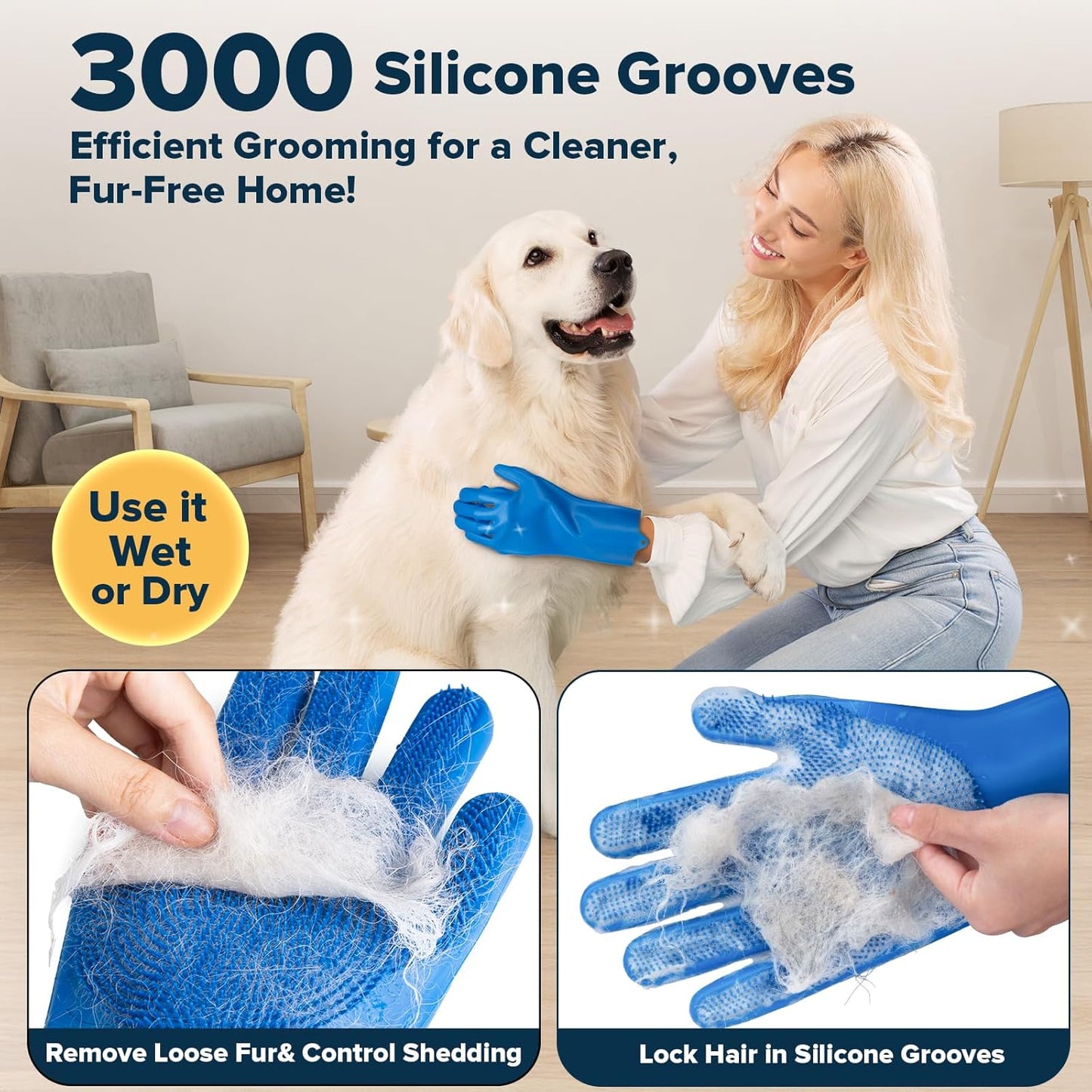 6PCS Pet Grooming Kit – Bath Brush, Shampoo Gloves & Grooming Tools (Navy Blue)