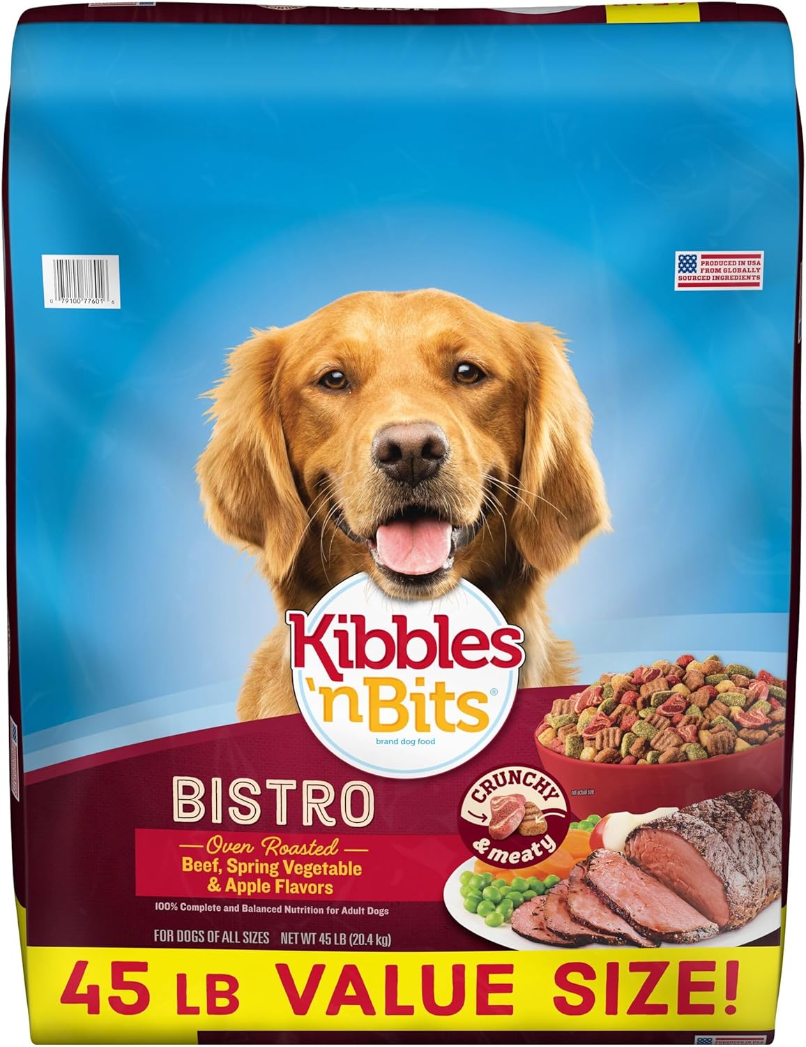 Kibbles 'n Bits Bistro Beef & Veggie Flavored Dry Dog Food, 45 lb