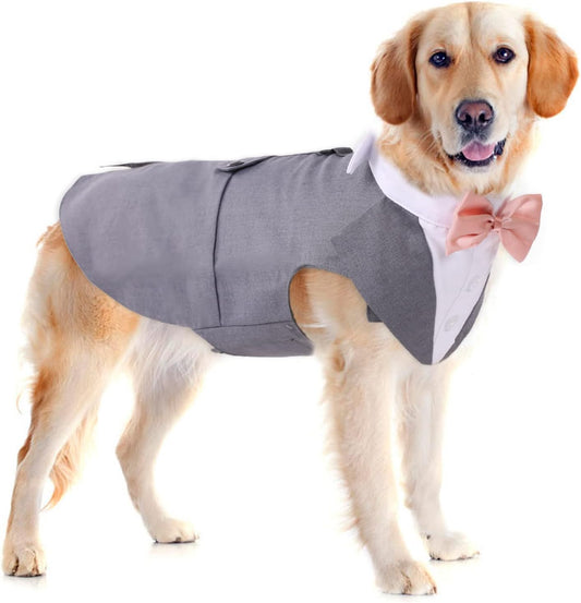 Dog Tuxedo & Bandana Set – Formal Wedding Outfit with Bow Tie for Dogs & Cats