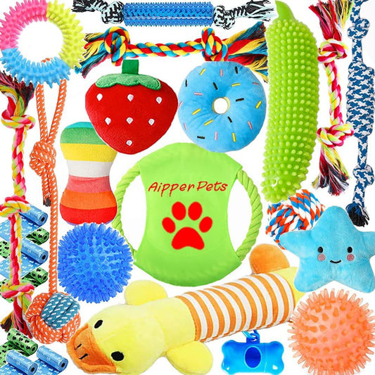 Dog Toy Set – 25 Pack for Puppies & Small Dogs, Chew, Squeaky & Rope Toys