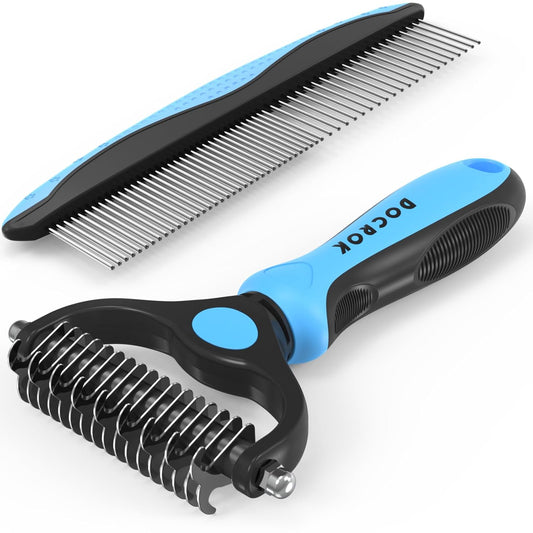 Pet Grooming Combo – Blue Deshedding Brush & Metal Comb