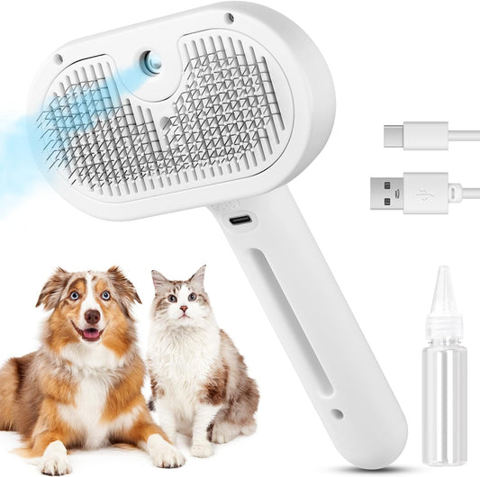 3-in-1 Cat Steam Brush – Shedding & Grooming Tool (White)
