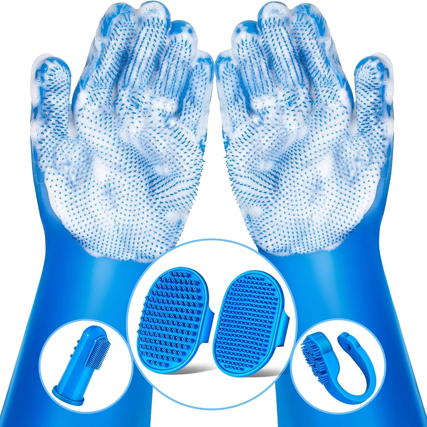 6PCS Pet Grooming Kit – Bath Brush, Shampoo Gloves & Grooming Tools (Navy Blue)
