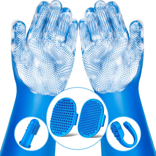 6PCS Pet Grooming Kit – Bath Brush, Shampoo Gloves & Grooming Tools (Navy Blue)